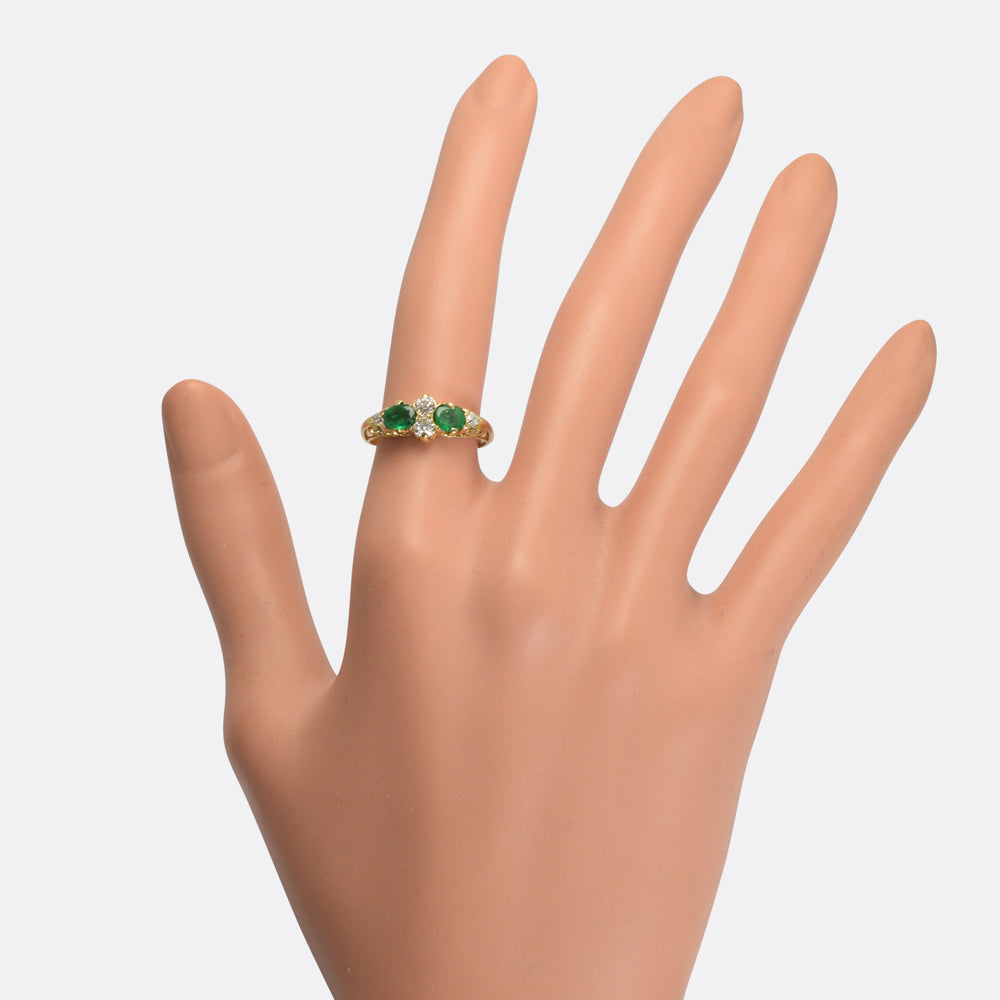 Victorian Emerald & Diamond Scrolled Ring