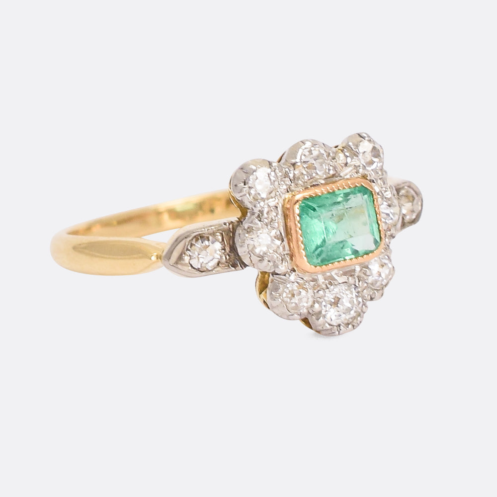 Victorian Emerald & Diamond Shield Cluster Ring