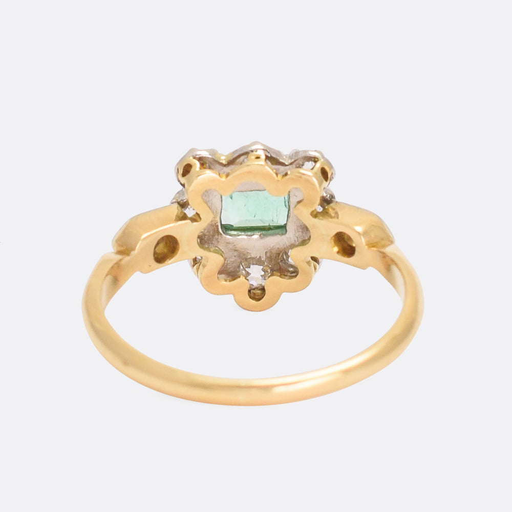 Victorian Emerald & Diamond Shield Cluster Ring