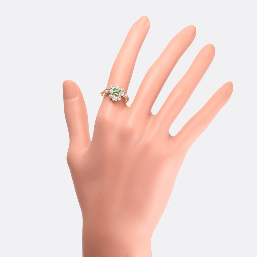 Victorian Emerald & Diamond Shield Cluster Ring