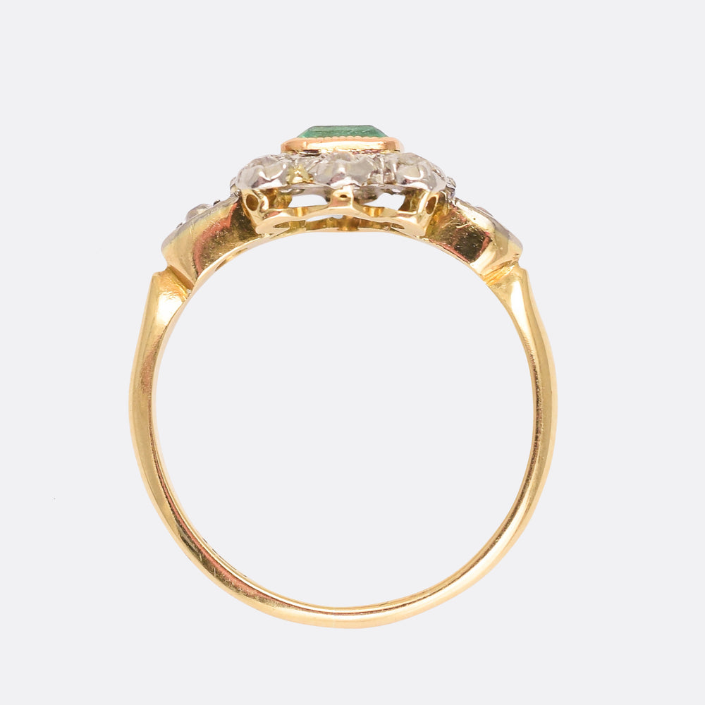 Victorian Emerald & Diamond Shield Cluster Ring