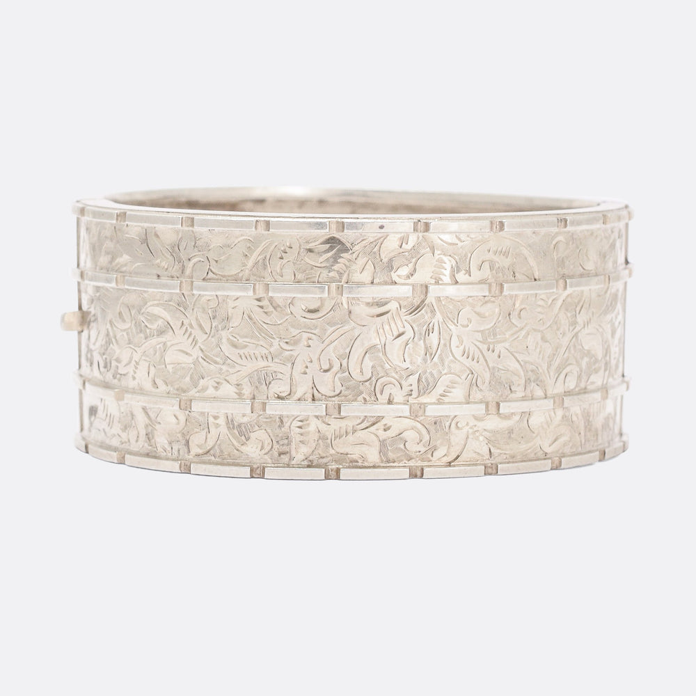 Victorian Foilate Chased Silver Cuff Bangle