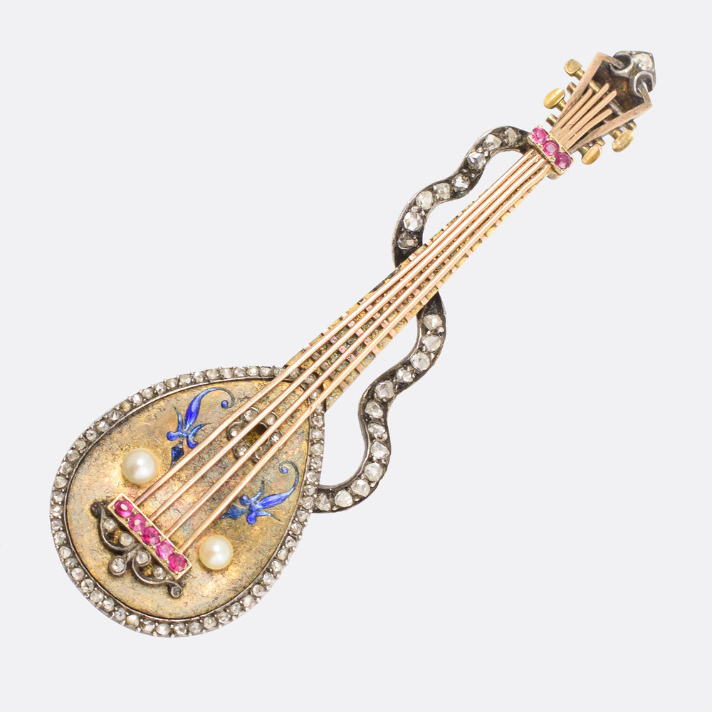 Victorian Gemset Mandolin Brooch