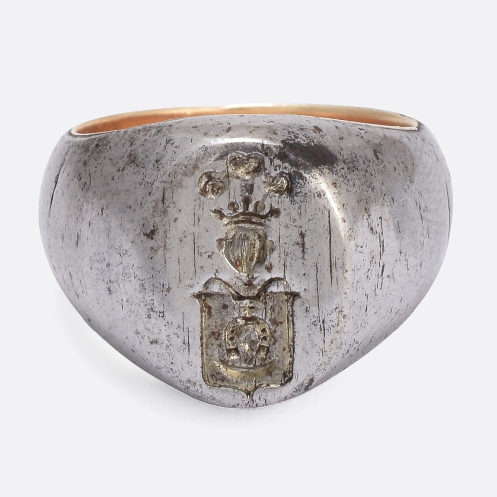 Victorian Gold & Steel Heraldic Signet Ring