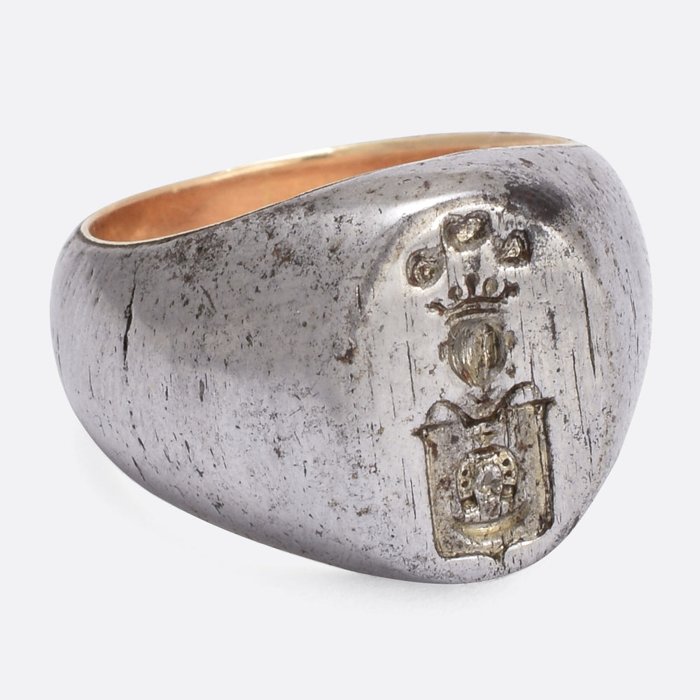 Victorian Gold & Steel Heraldic Signet Ring