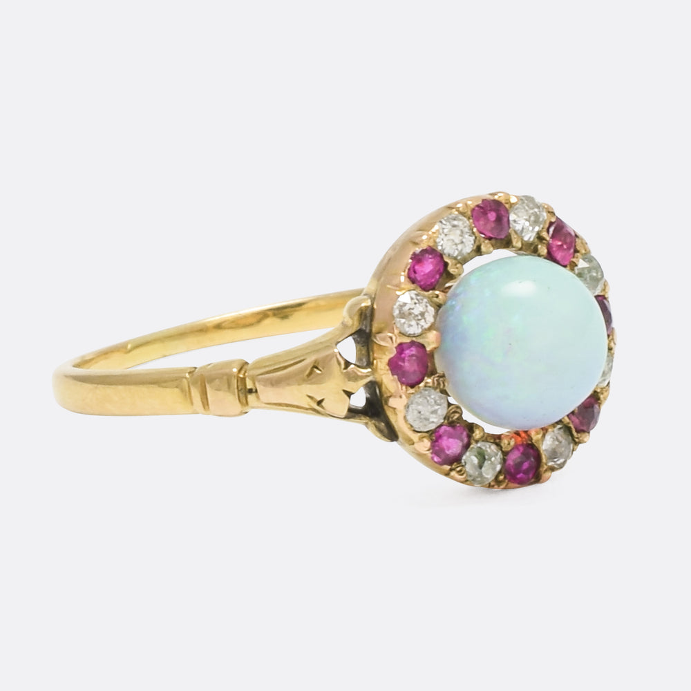 Victorian Opal, Ruby & Diamond Cluster Ring
