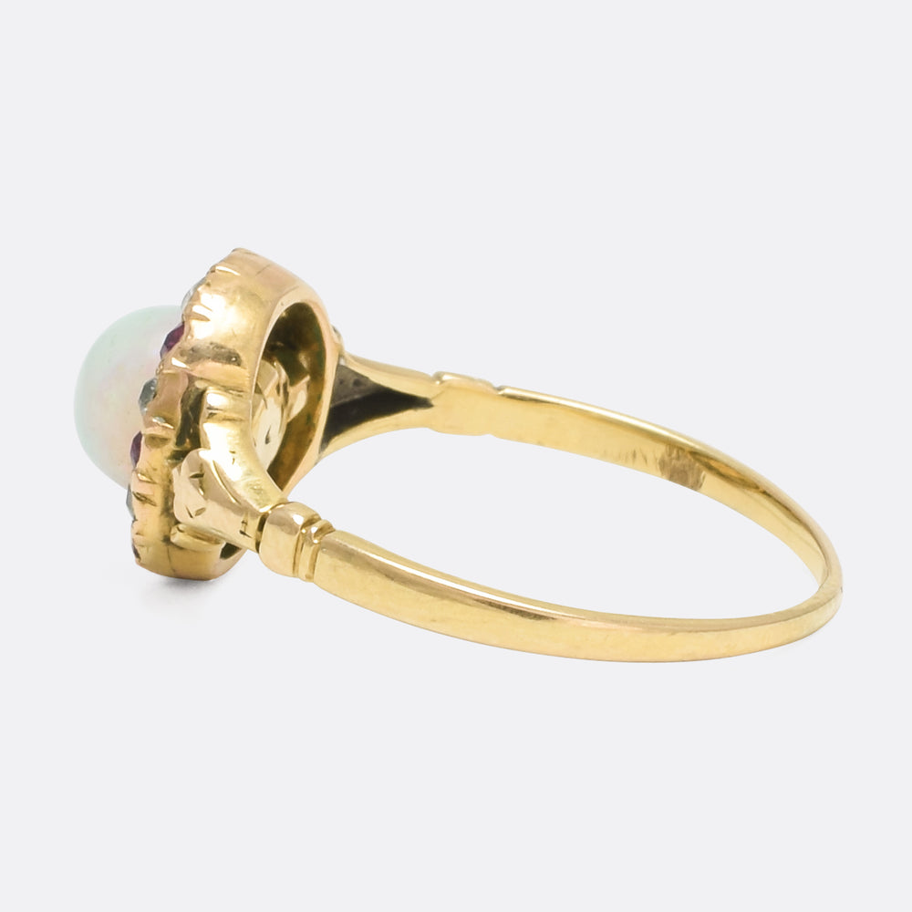 Victorian Opal, Ruby & Diamond Cluster Ring