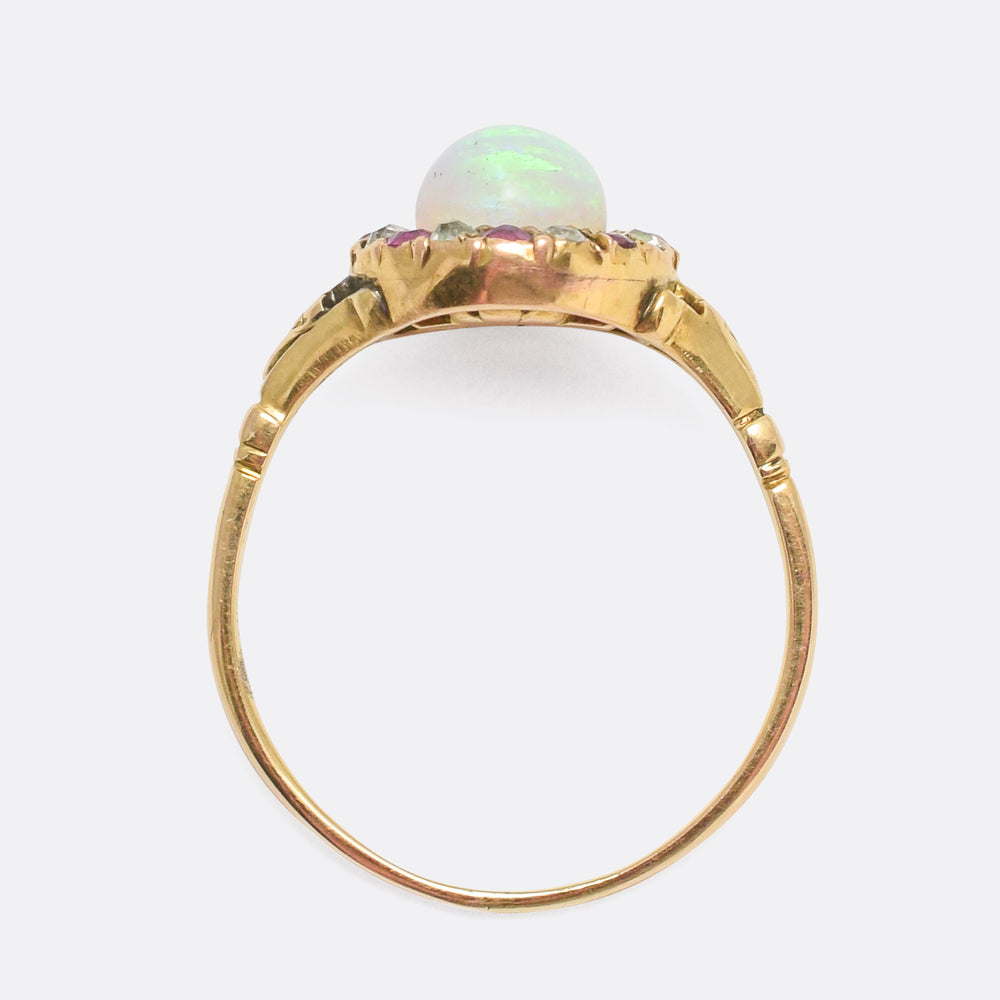 Victorian Opal, Ruby & Diamond Cluster Ring