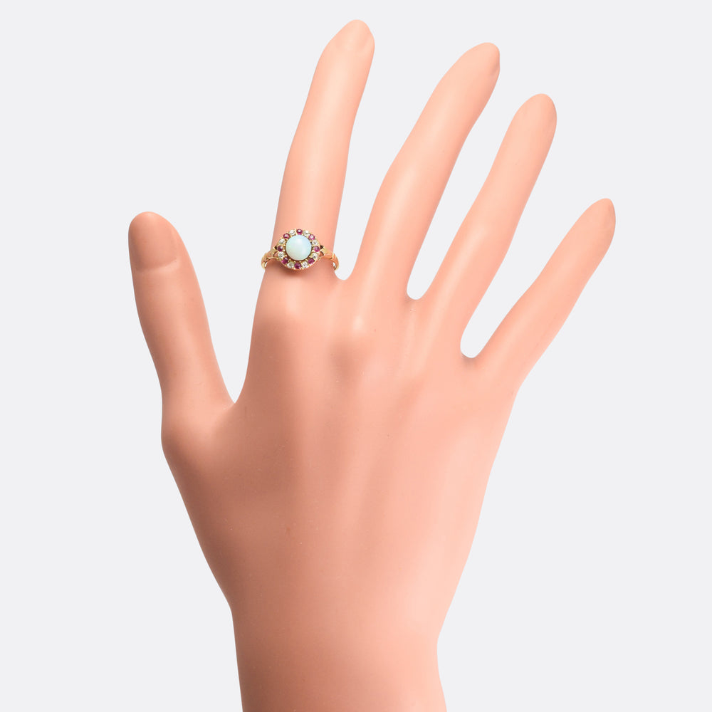 Victorian Opal, Ruby & Diamond Cluster Ring