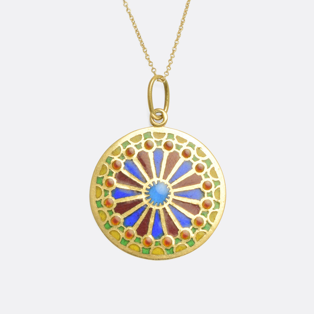 Victorian Plique-à-jour Notre Dame Rose Window Pendant