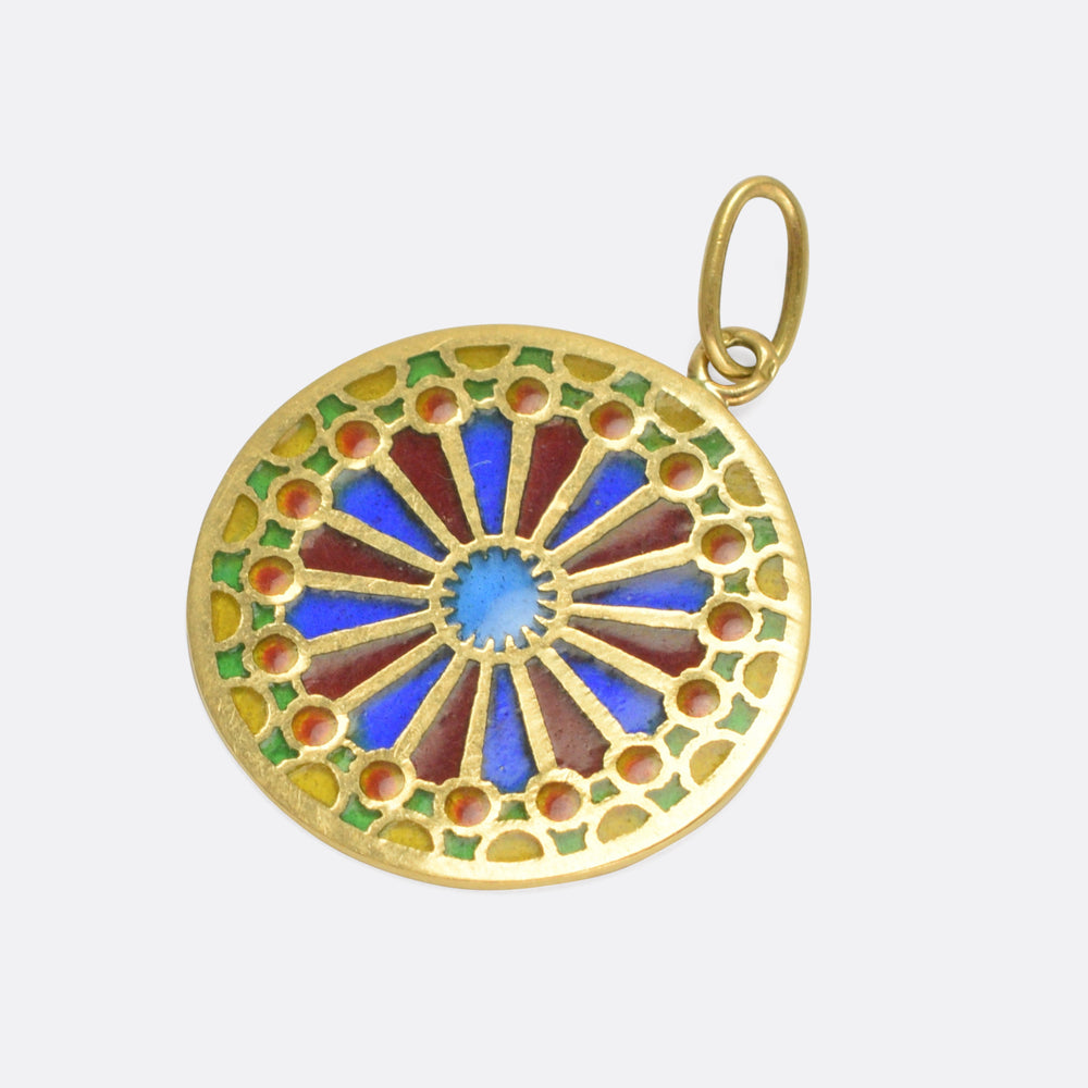 Victorian Plique-à-jour Notre Dame Rose Window Pendant
