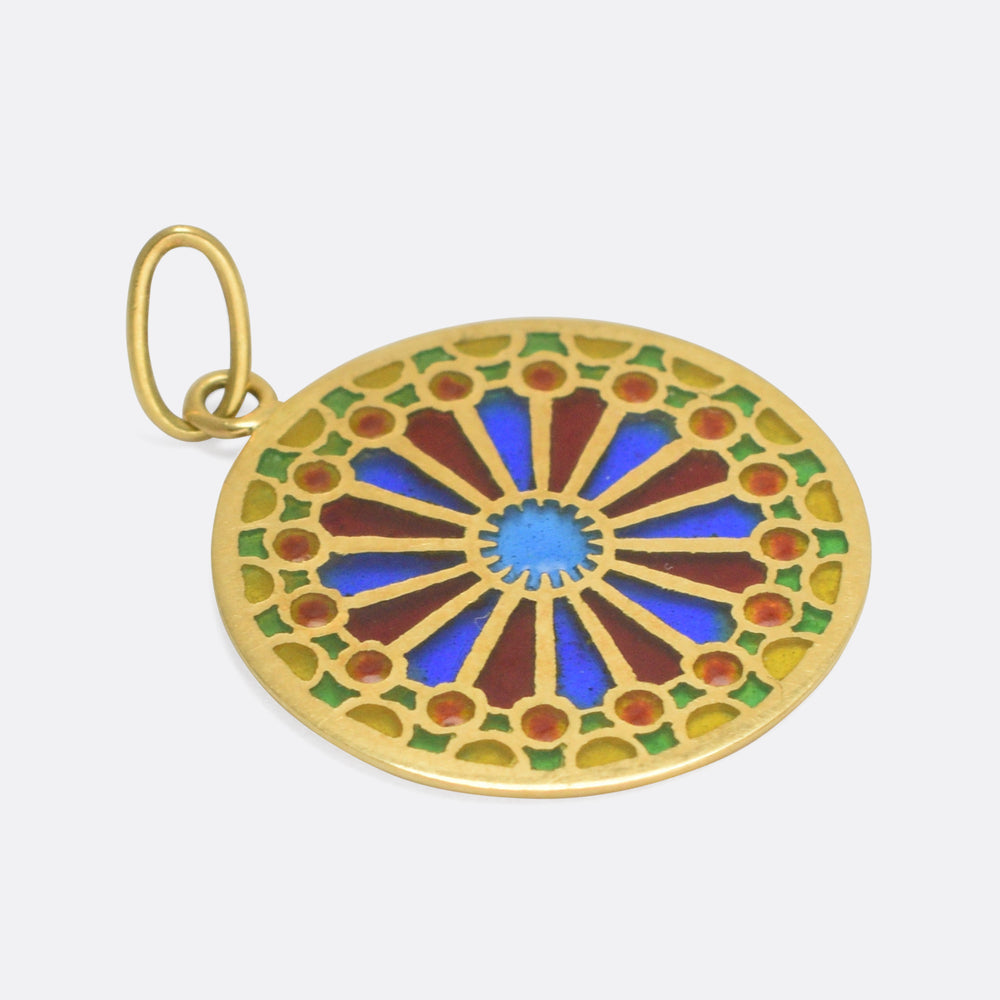 Victorian Plique-à-jour Notre Dame Rose Window Pendant