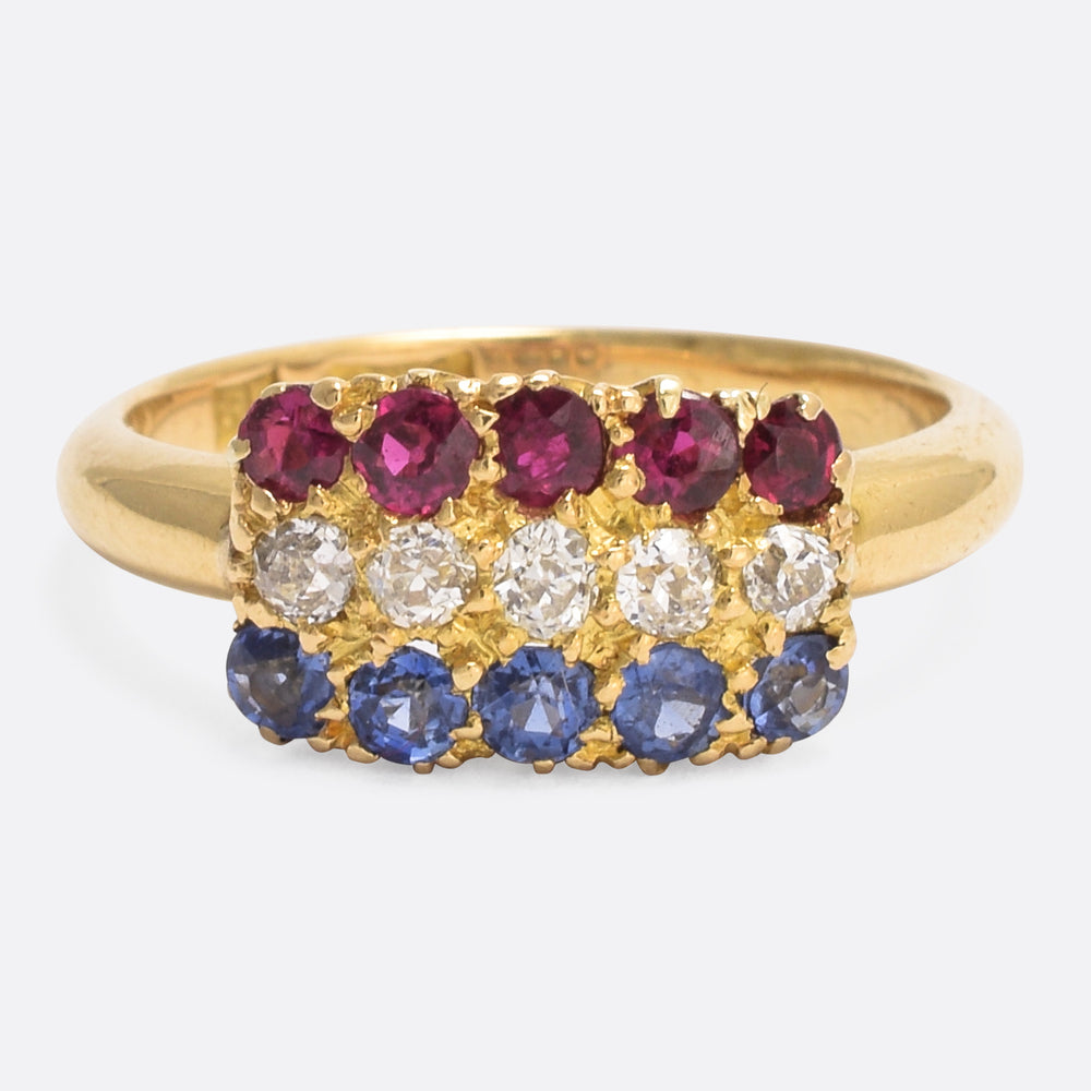 Victorian Red White & Blue Tricolor Ring
