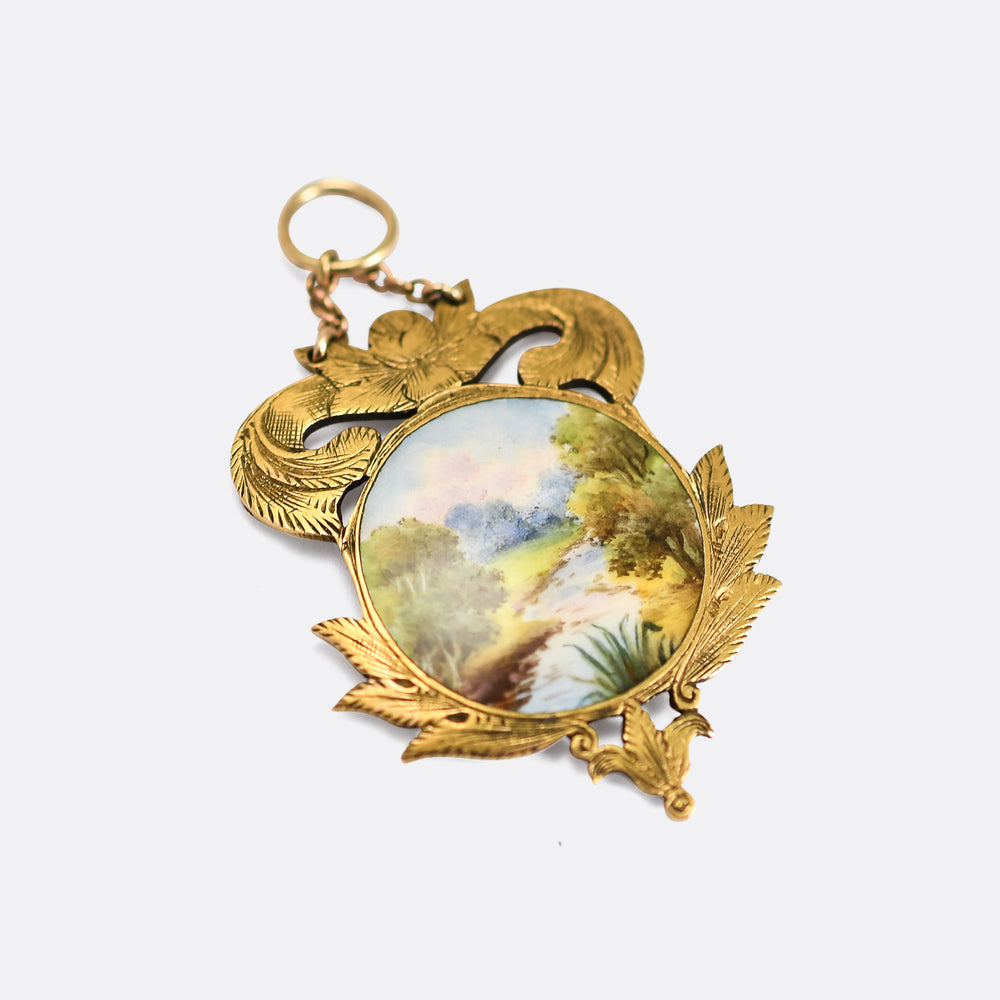 Victorian 'River Scene' Enamel Pendant