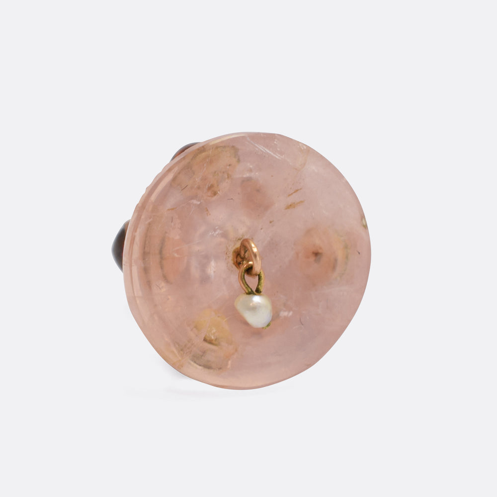 Victorian Rose Quartz Lucky Charms Bell Pendant