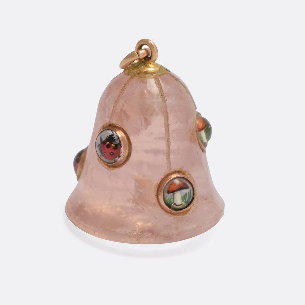 Victorian Rose Quartz Lucky Charms Bell Pendant