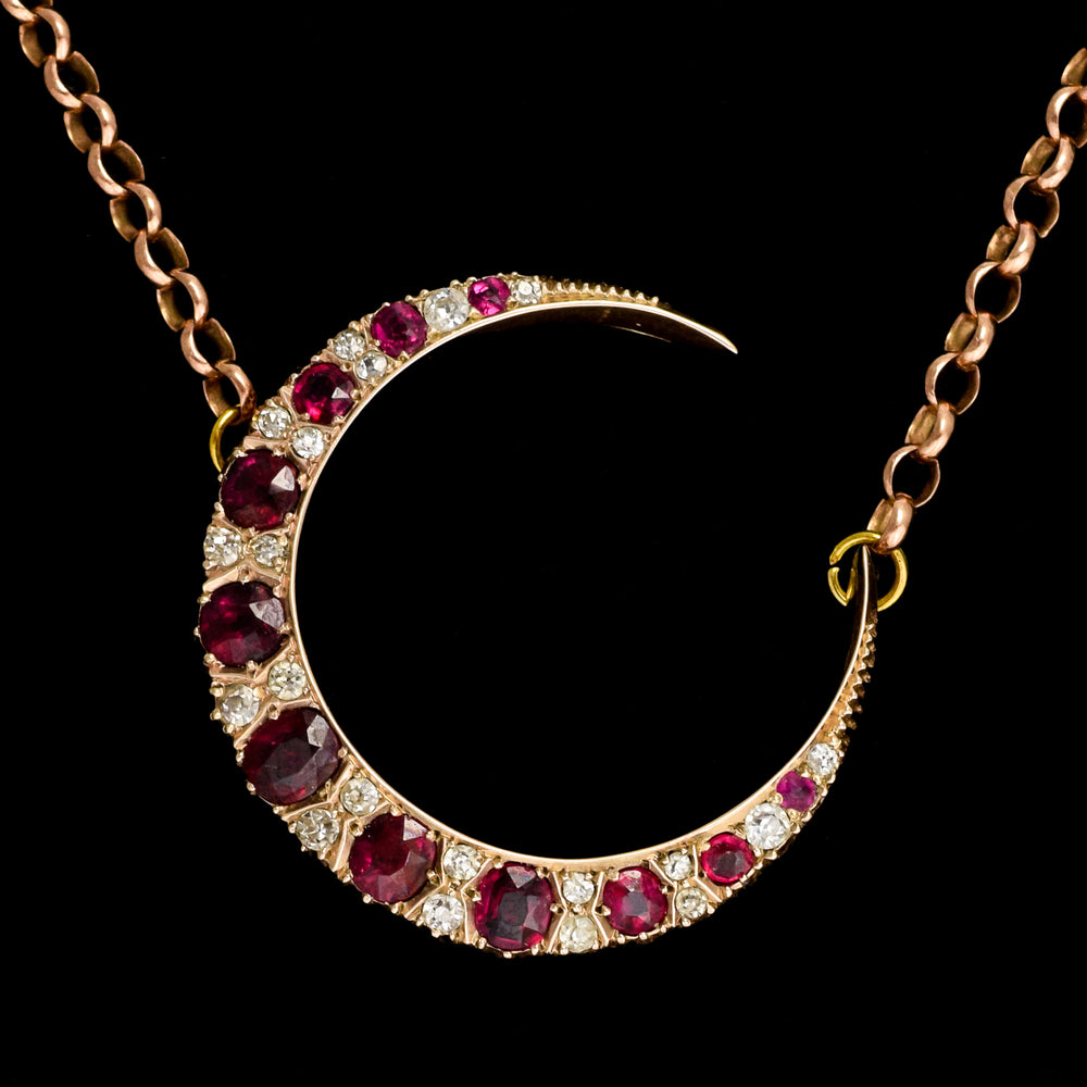 Victorian Ruby & Diamond Crescent Necklace