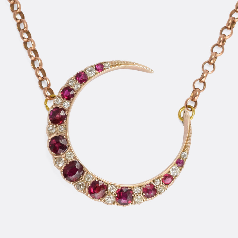 Victorian Ruby & Diamond Crescent Necklace