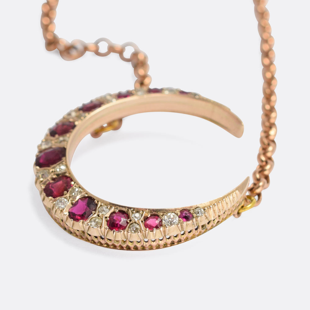 Victorian Ruby & Diamond Crescent Necklace
