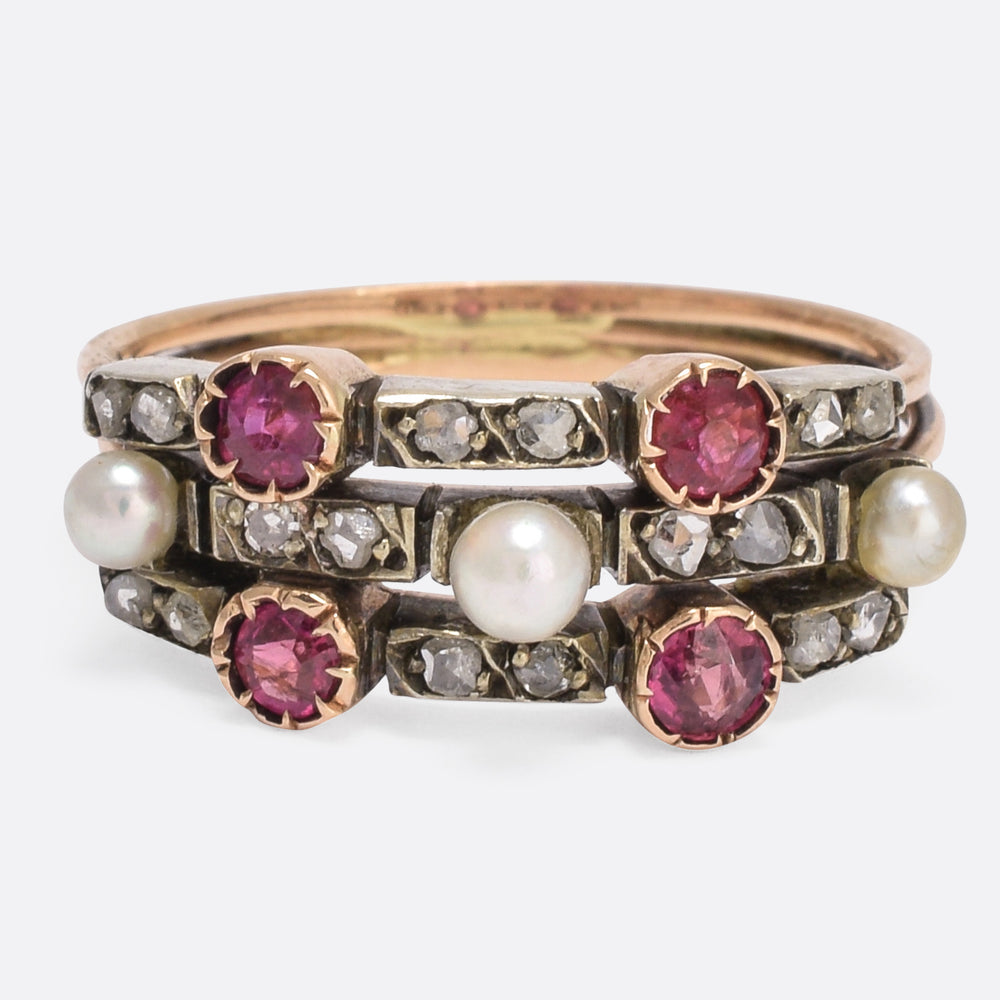 Victorian Ruby Diamond & Pearl Harem Ring