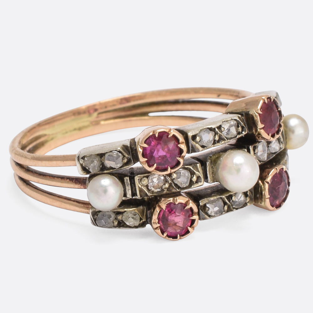 Victorian Ruby Diamond & Pearl Harem Ring