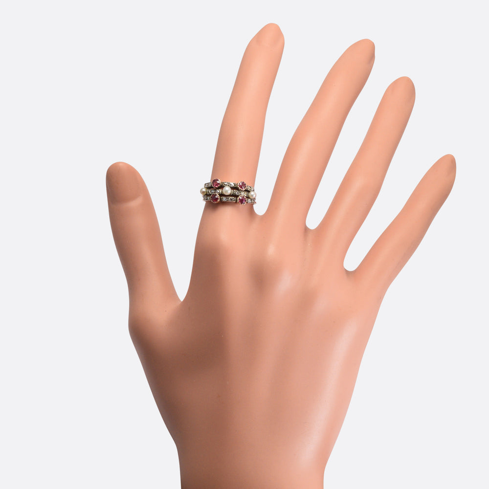 Victorian Ruby Diamond & Pearl Harem Ring