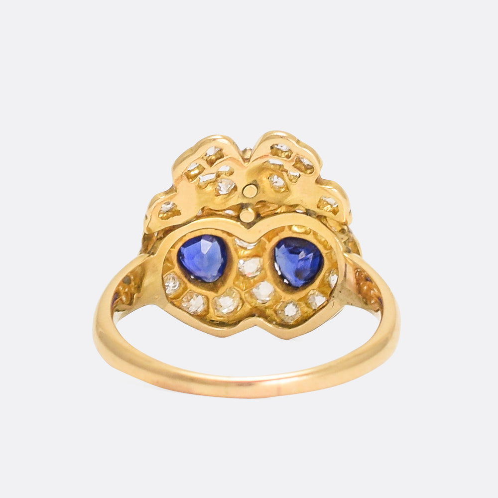 Victorian Sapphire & Diamond Bowed Double Heart Ring
