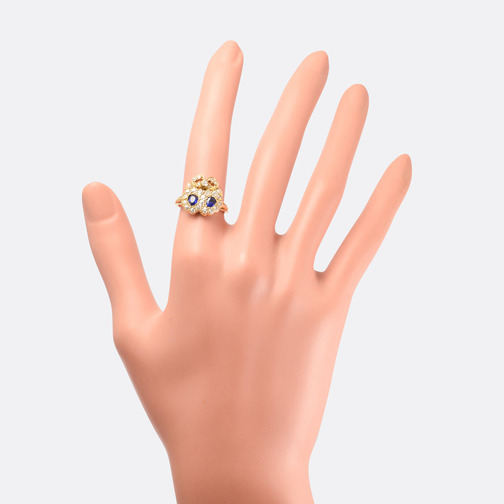 Victorian Sapphire & Diamond Bowed Double Heart Ring