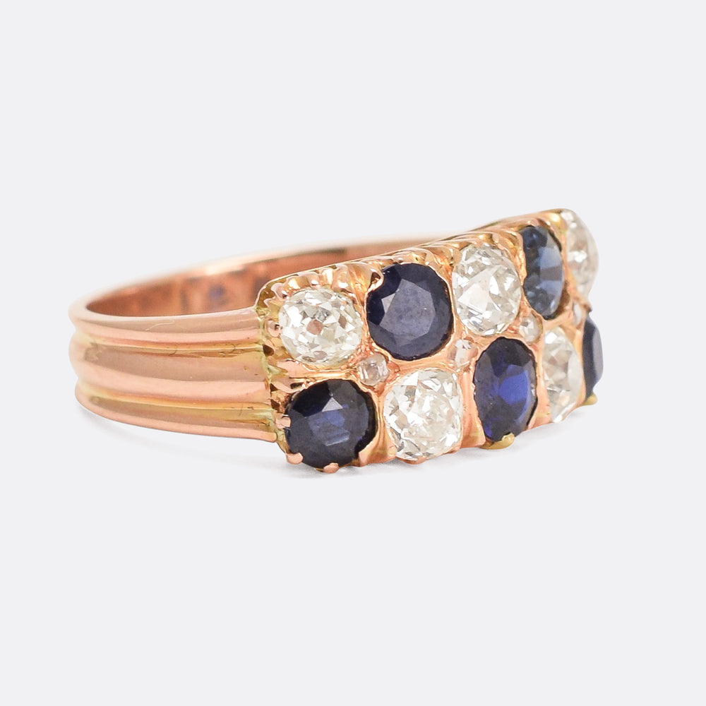 Victorian Sapphire & Diamond Rose Gold Chequerboard Ring