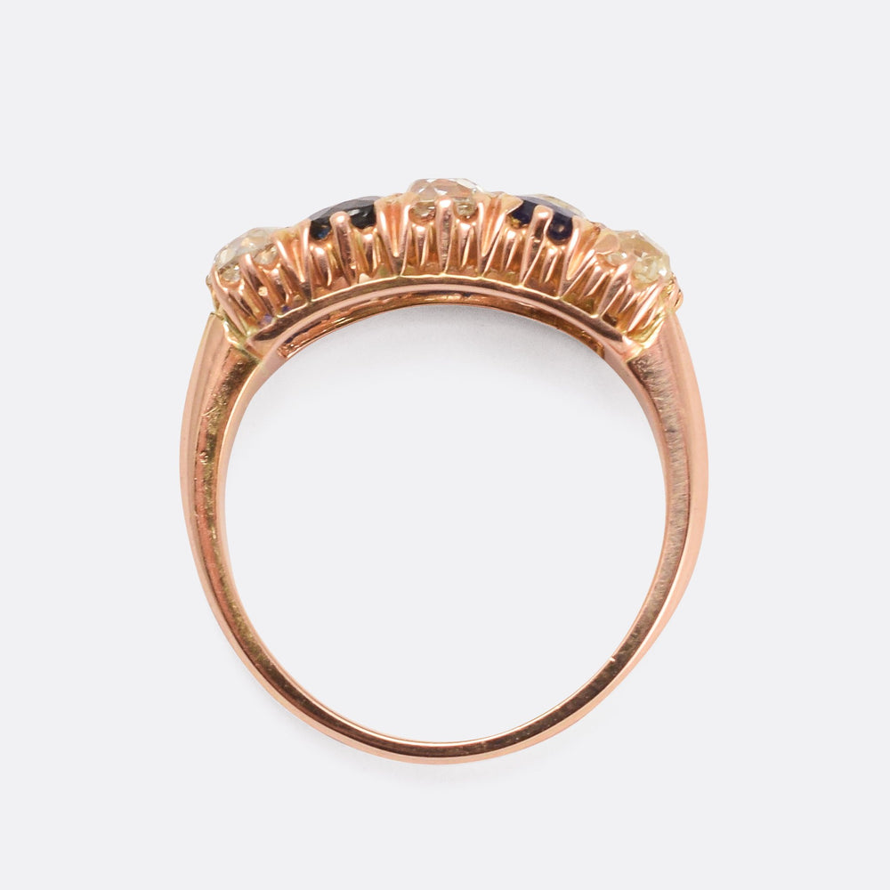 Victorian Sapphire & Diamond Rose Gold Chequerboard Ring