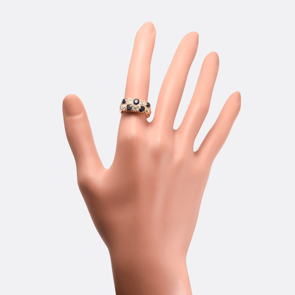 Victorian Sapphire & Diamond Rose Gold Chequerboard Ring
