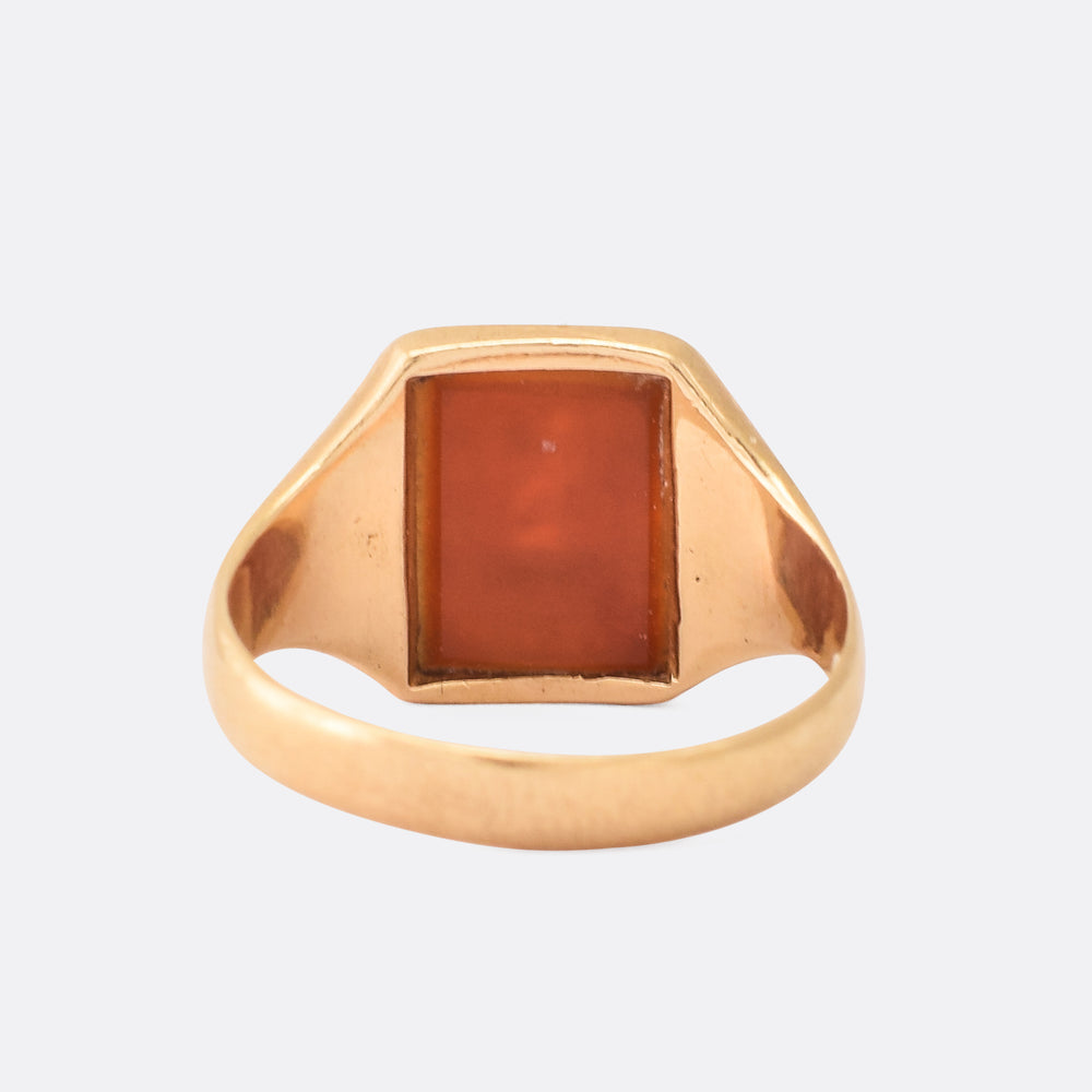Victorian Sardonyx Crowned Lion Intaglio Signet Ring