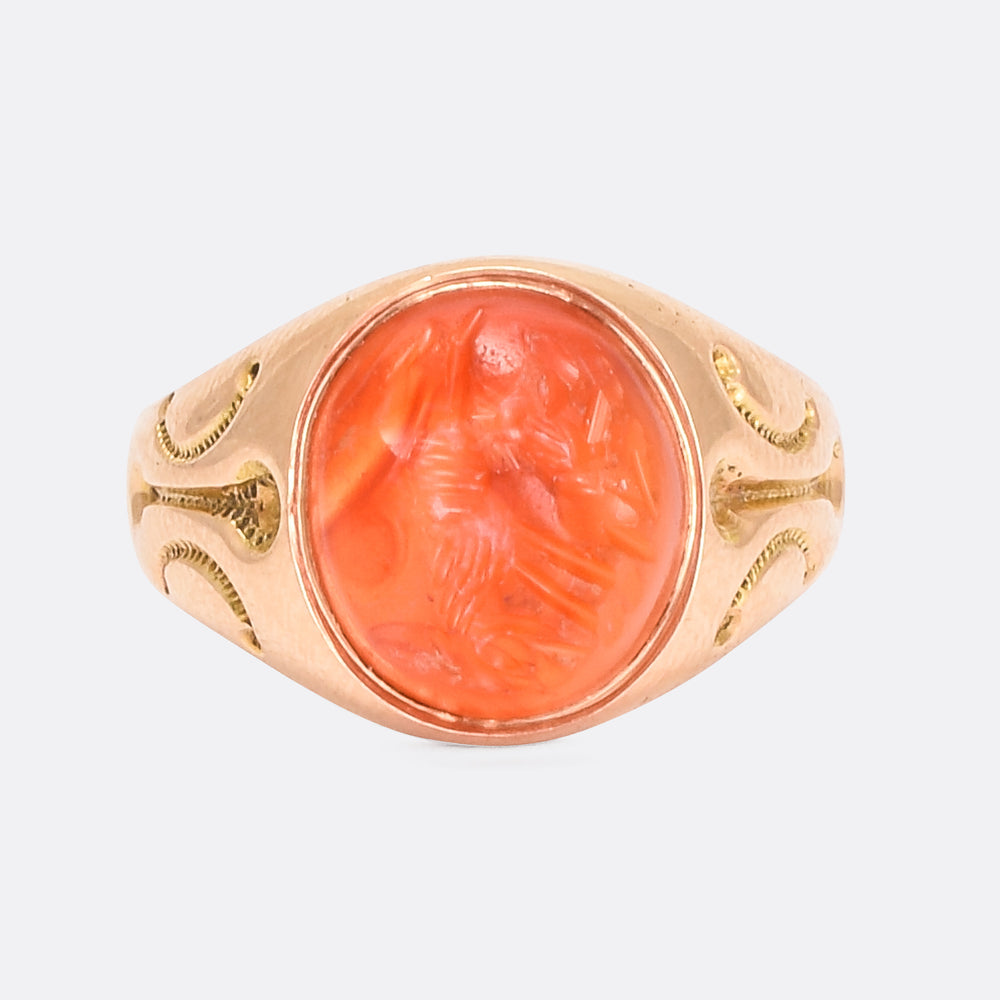 Victorian Signet Ring with Roman She-Wolf Intaglio