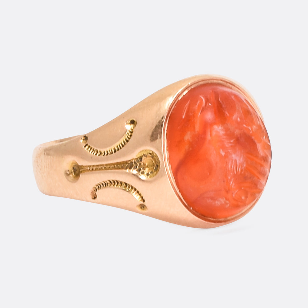 Victorian Signet Ring with Roman She-Wolf Intaglio