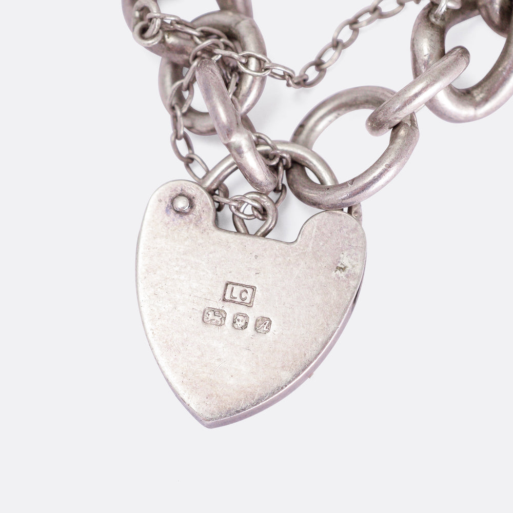Victorian Silver Curb Link Bracelet with Heart Padlock