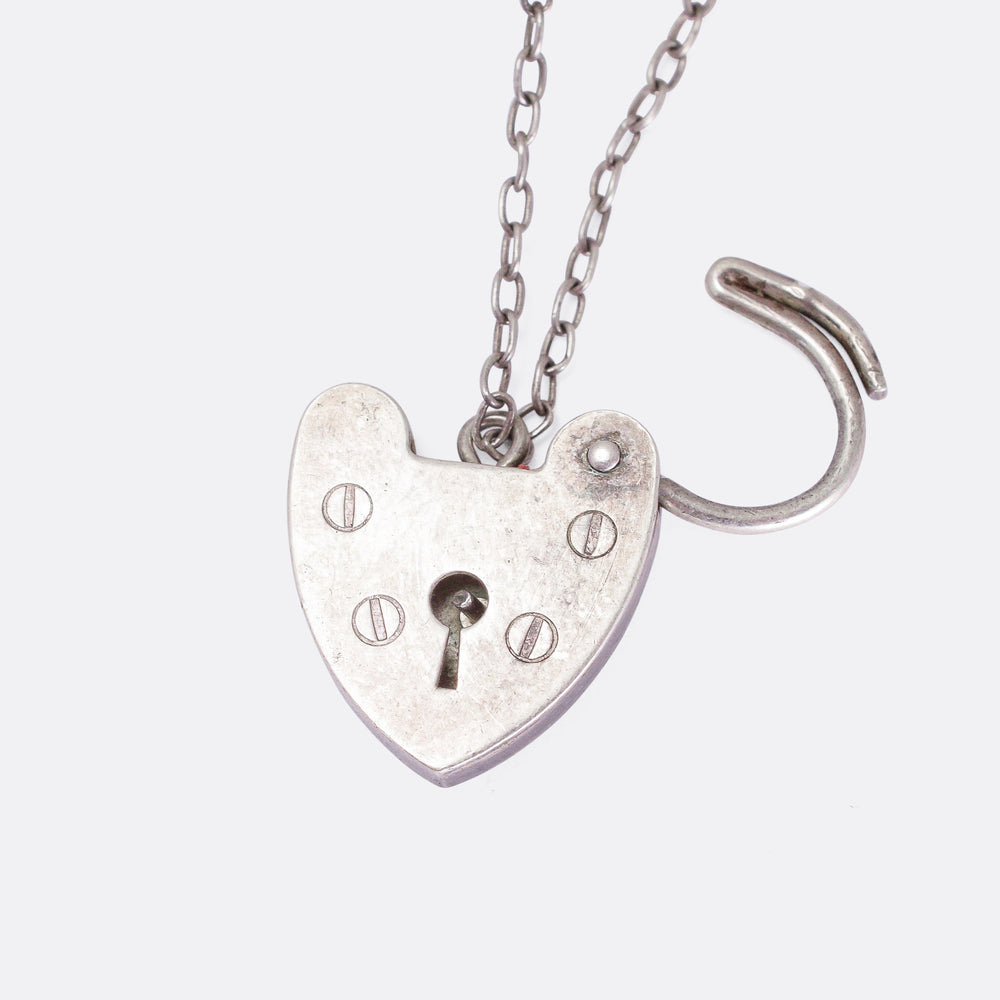 Victorian Silver Curb Link Bracelet with Heart Padlock