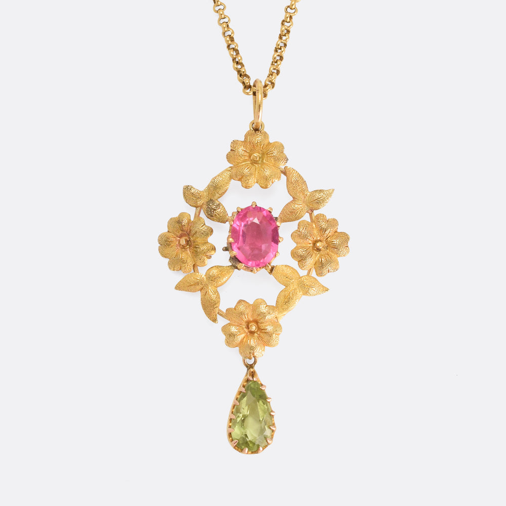 Victorian Tourmaline & Peridot Flower Pendant