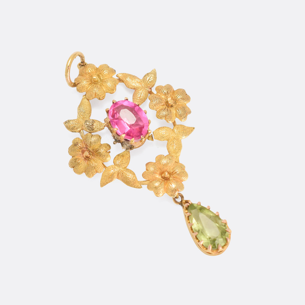 Victorian Tourmaline & Peridot Flower Pendant