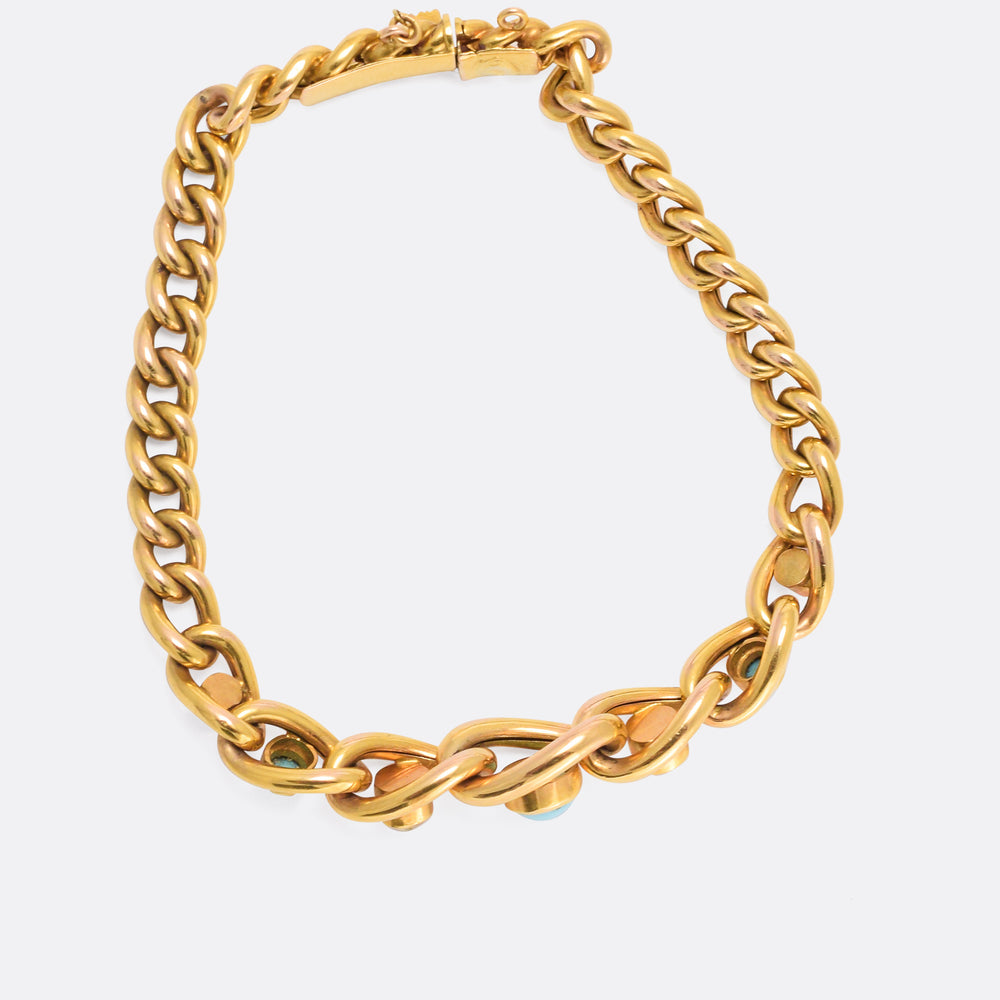 Victorian Turquoise & Pearl Curb-Link Bracelet