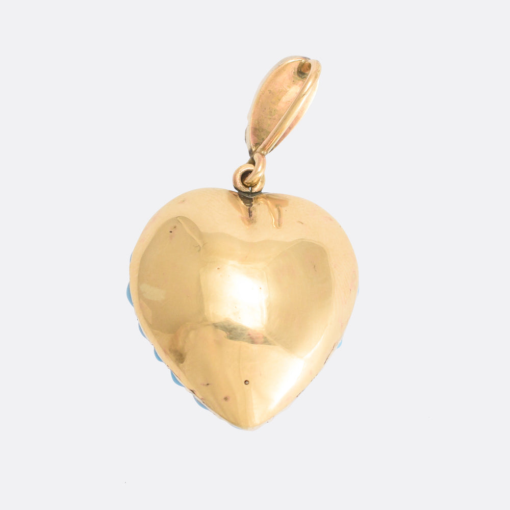 Victorian Turquoise & Pearl Pavé Heart Pendant