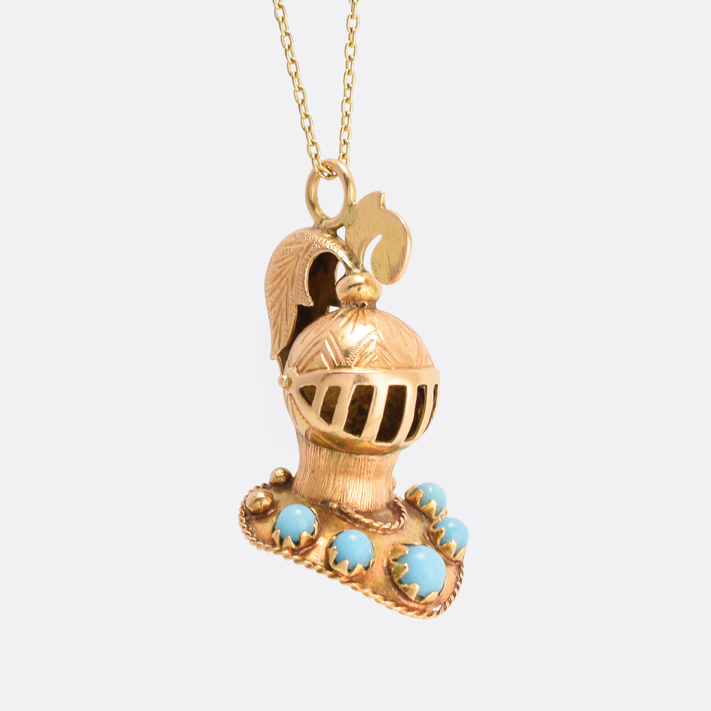 Victorian Turquoise Set Knight's Helm Pendant