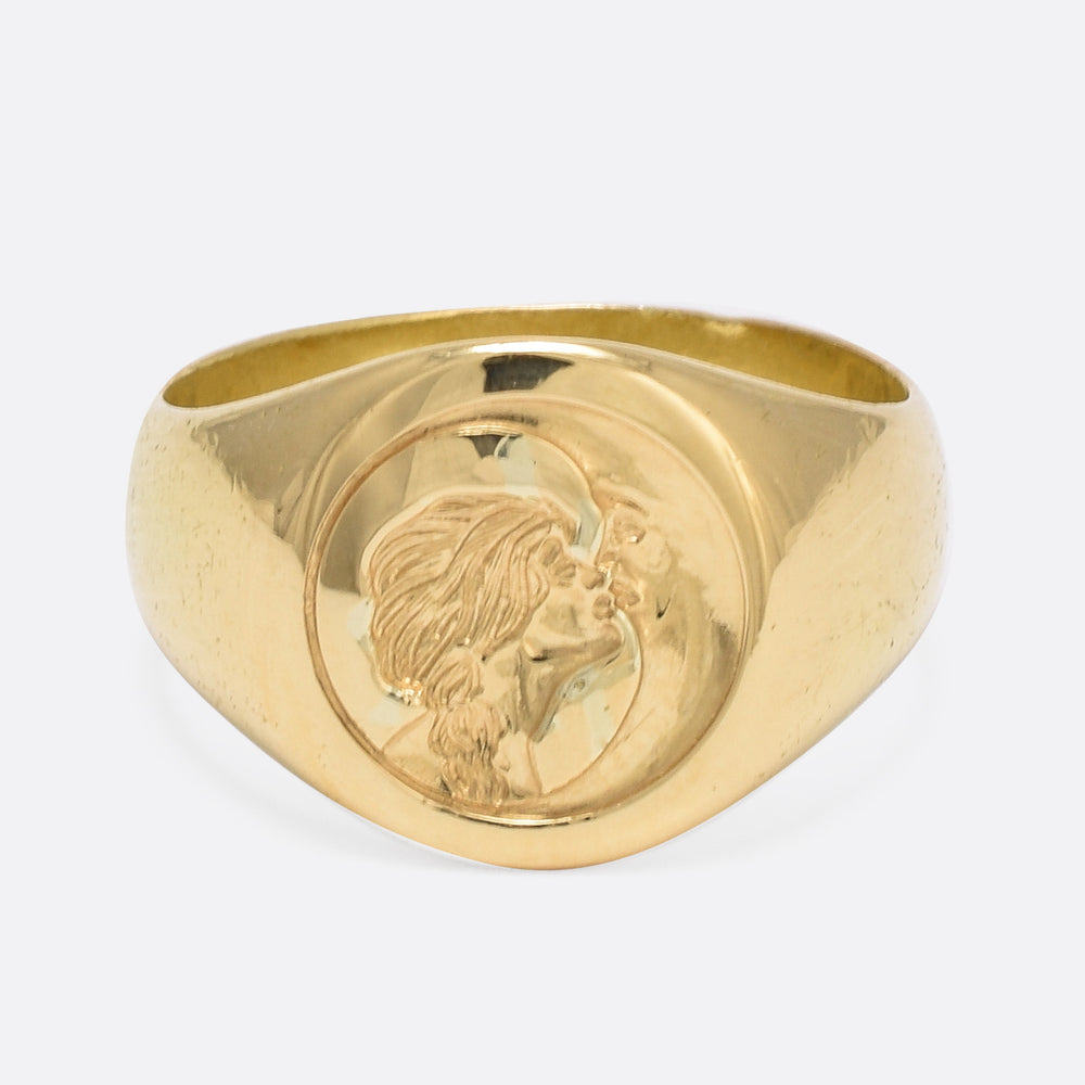 Victorian “Woman Kissing Moon” Intaglio Signet Ring