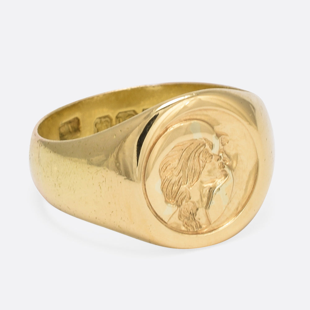 Victorian “Woman Kissing Moon” Intaglio Signet Ring