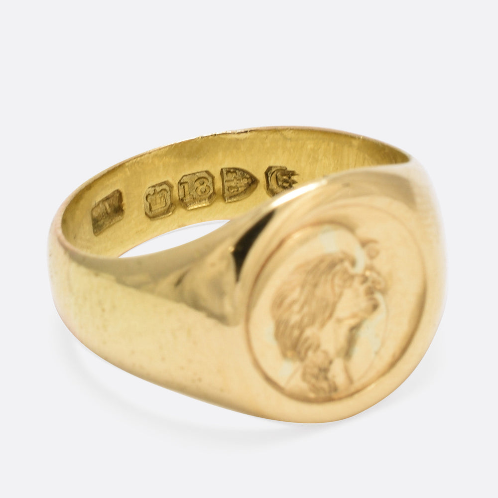 Victorian “Woman Kissing Moon” Intaglio Signet Ring
