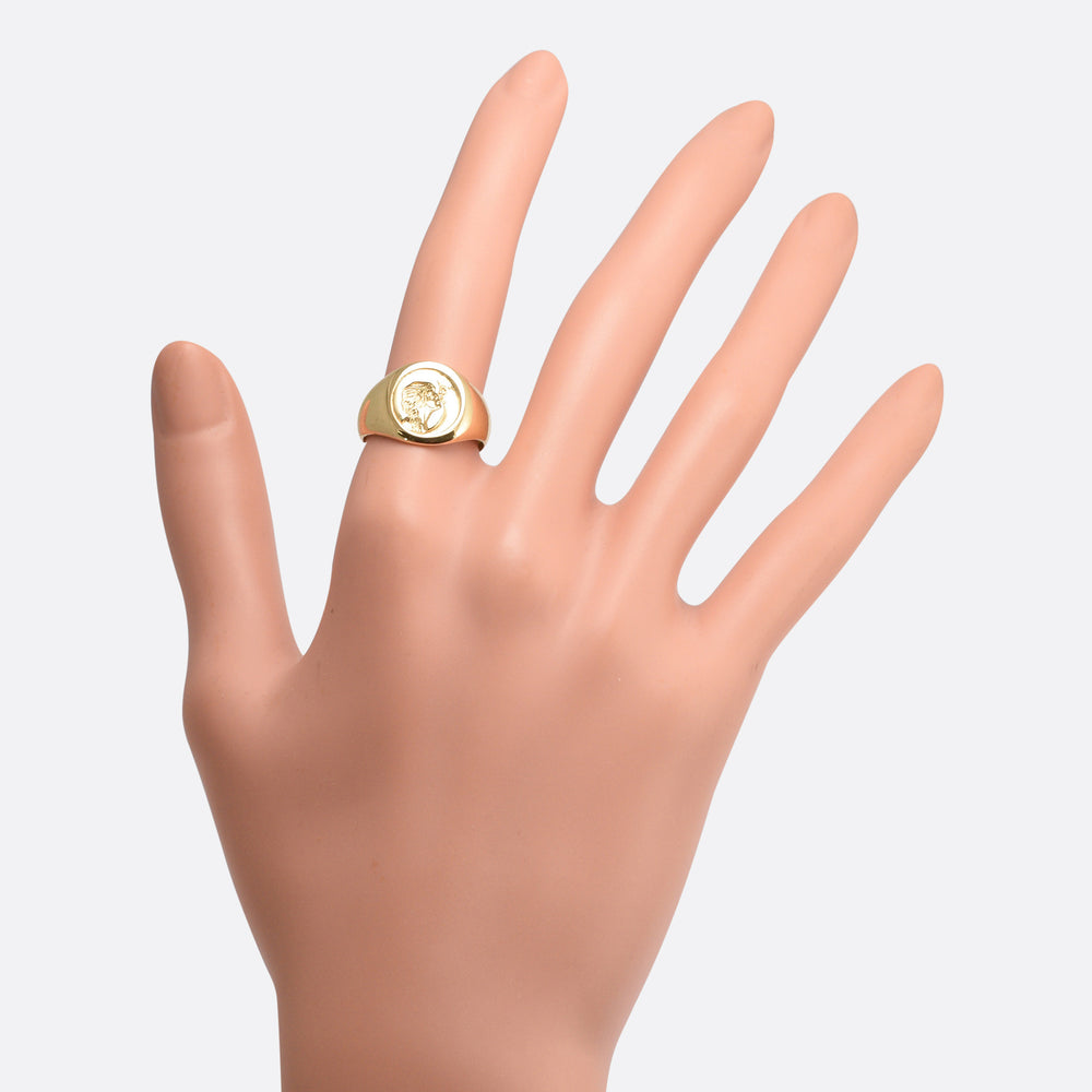 Victorian “Woman Kissing Moon” Intaglio Signet Ring