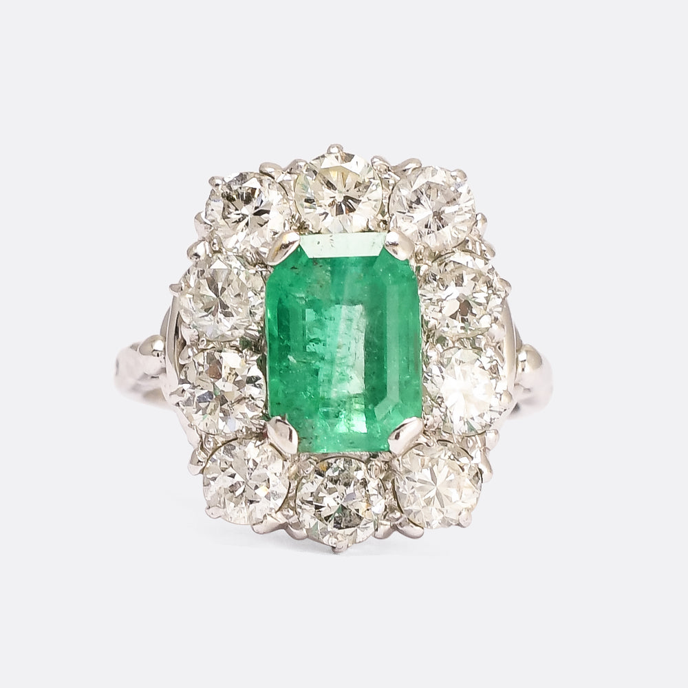 Vintage 2.5ct Emerald & Diamond Cocktail Ring