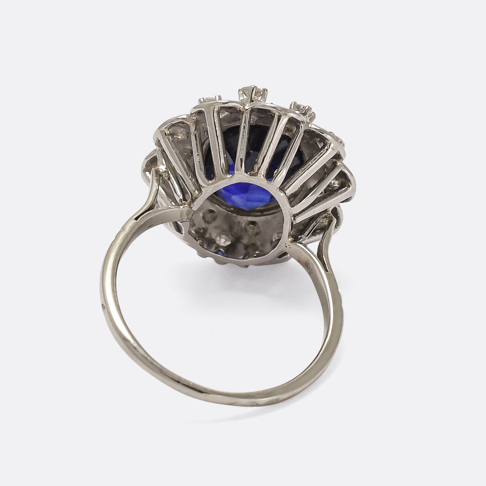 Vintage 5.4ct Sapphire & Diamond Flower Cluster Ring