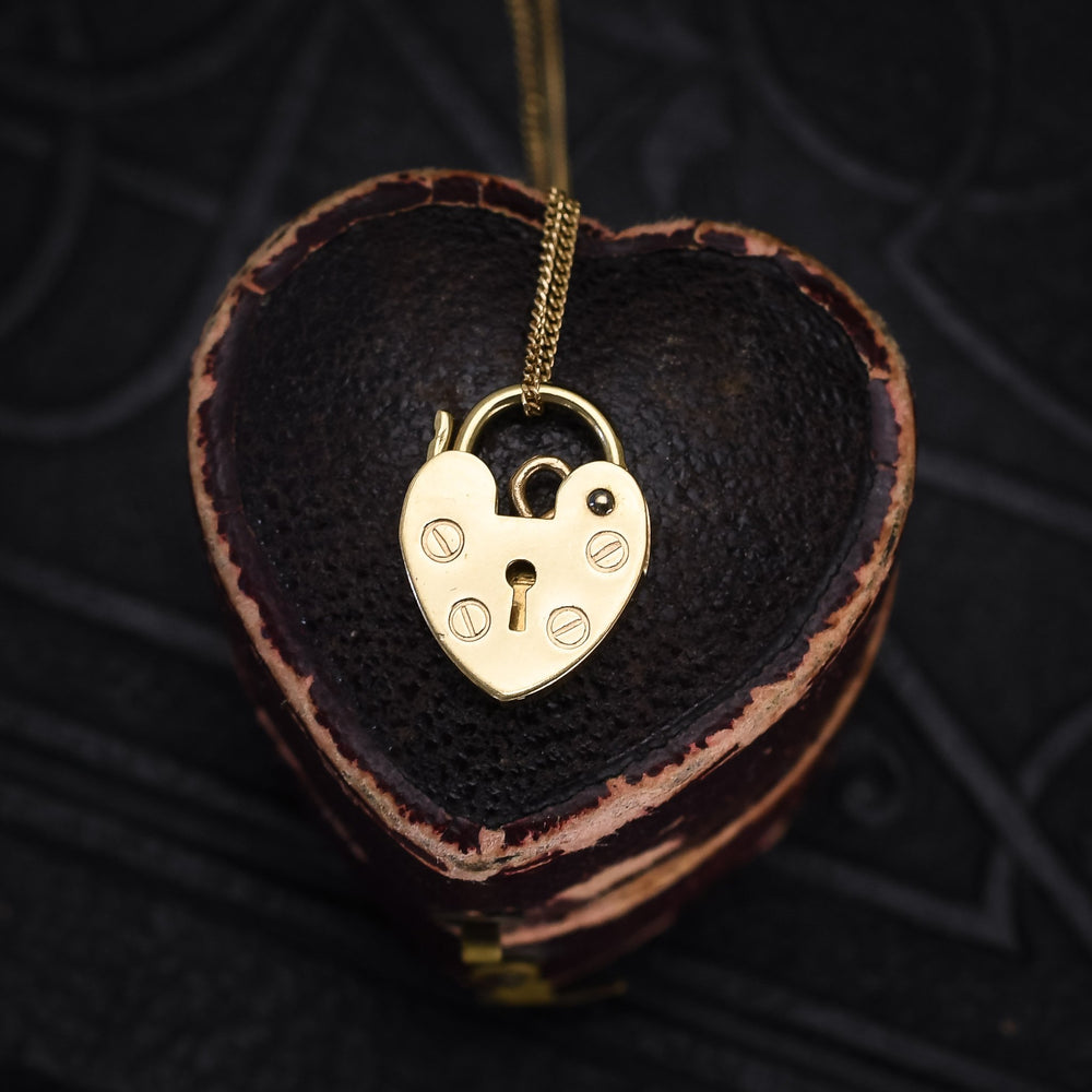 Vintage 9k Gold Heart Padlock Pendant