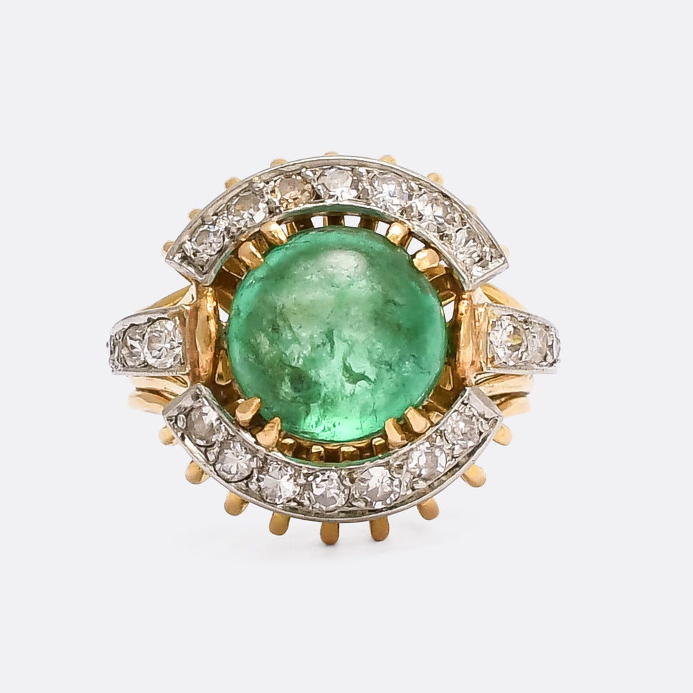 Vintage Cabochon Emerald & Diamond Cocktail Ring