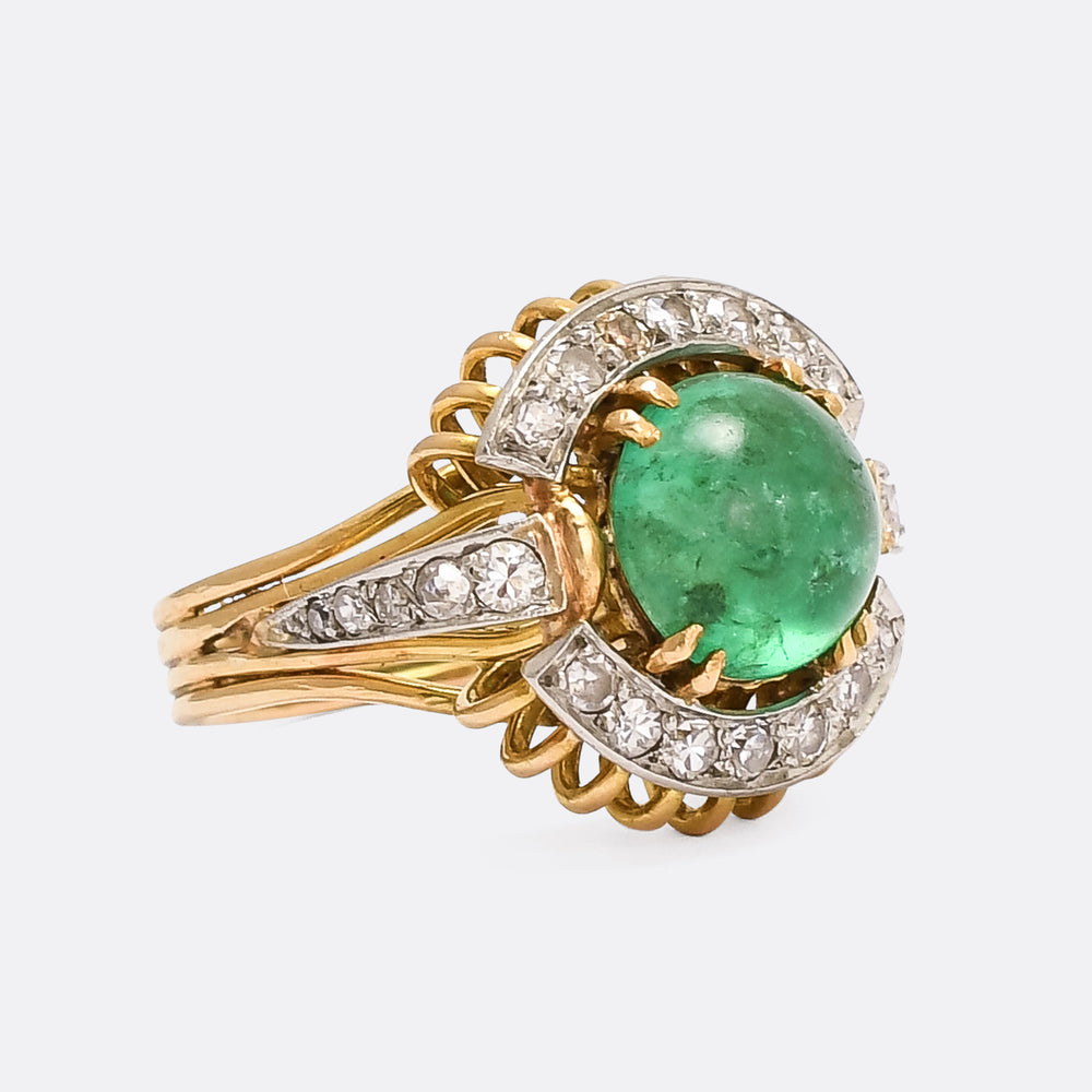 Vintage Cabochon Emerald & Diamond Cocktail Ring